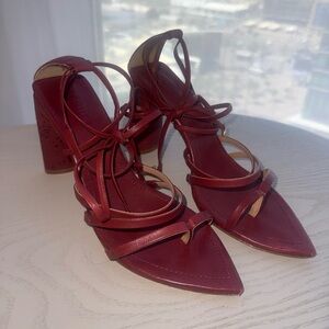 SCHUTZ Burgundy Lace-Up Pointed Toe Block Heels